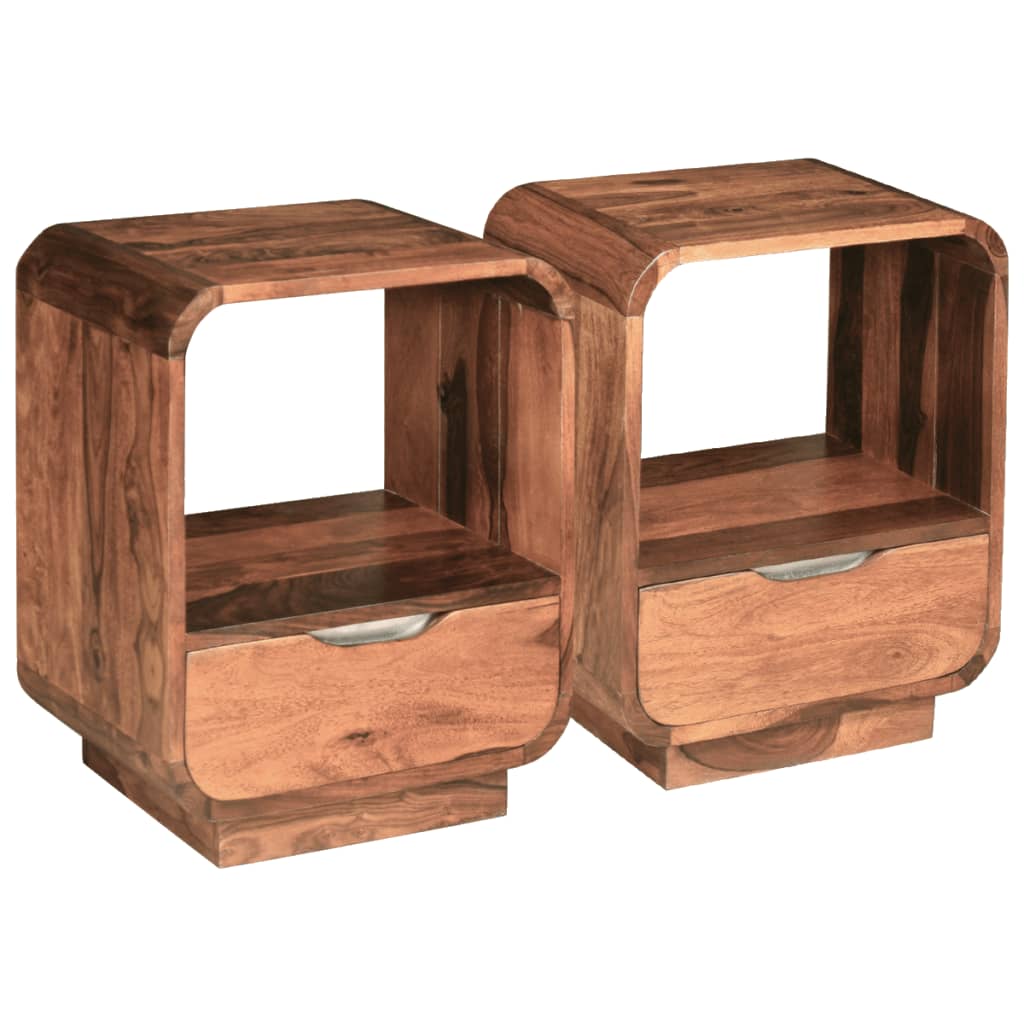 vidaXL Nightstand 2 Pcs Storage Cabinet Bedside Table Solid Wood Sheesham-1