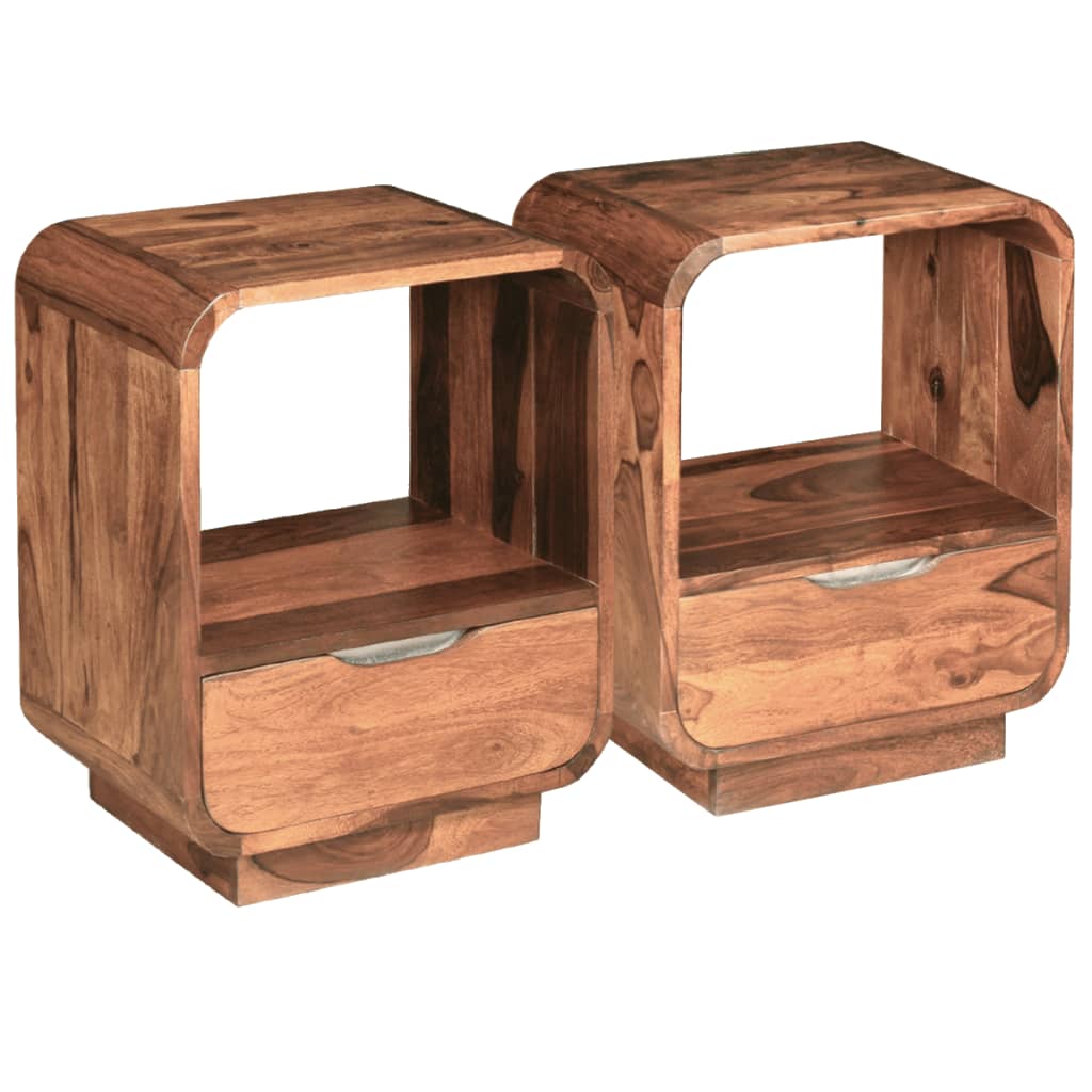 vidaXL Nightstand 2 Pcs Storage Cabinet Bedside Table Solid Wood Sheesham-4
