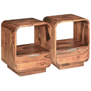 vidaXL Nightstand 2 Pcs Storage Cabinet Bedside Table Solid Wood Sheesham-12