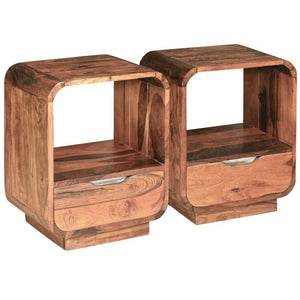 vidaXL Nightstand 2 Pcs Storage Cabinet Bedside Table Solid Wood Sheesham-18