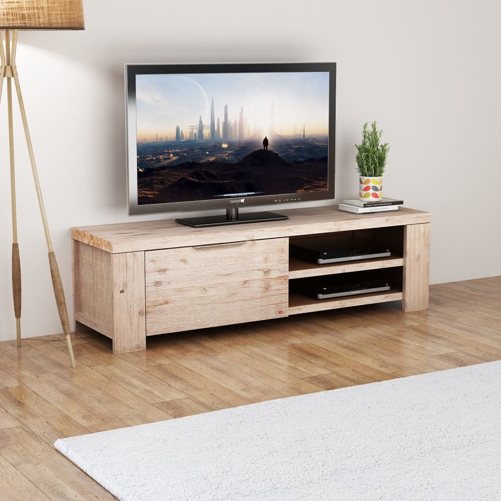 vidaXL TV Stand Solid Brushed Acacia Wood 55.1"x15"x15.7"-0