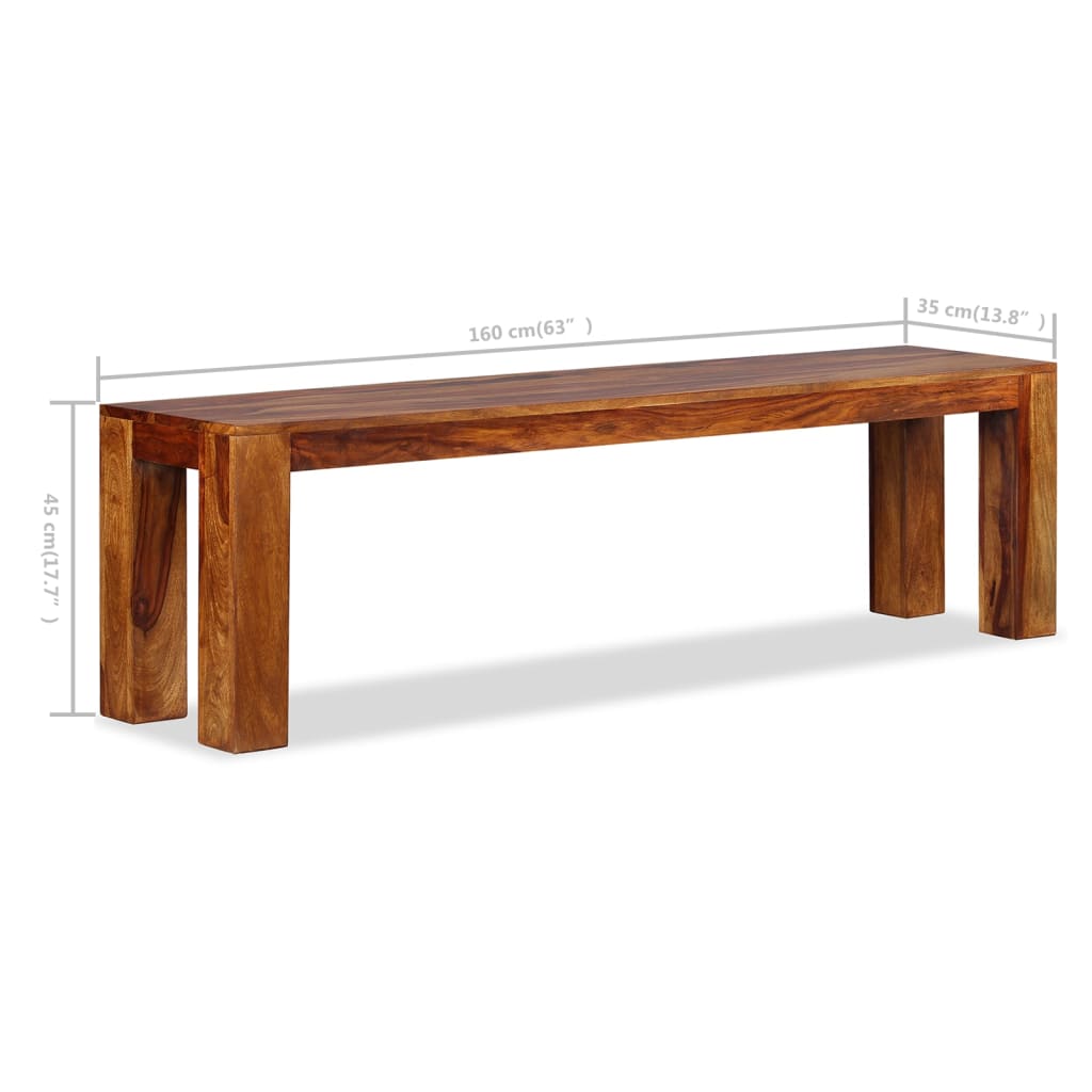 vidaXL Solid Wood Sheesham Bench Furniture 43.3"x13.8"x17.7"/63"x13.8"x17.7"-3