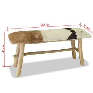 vidaXL Bench Real Leather Teak-7