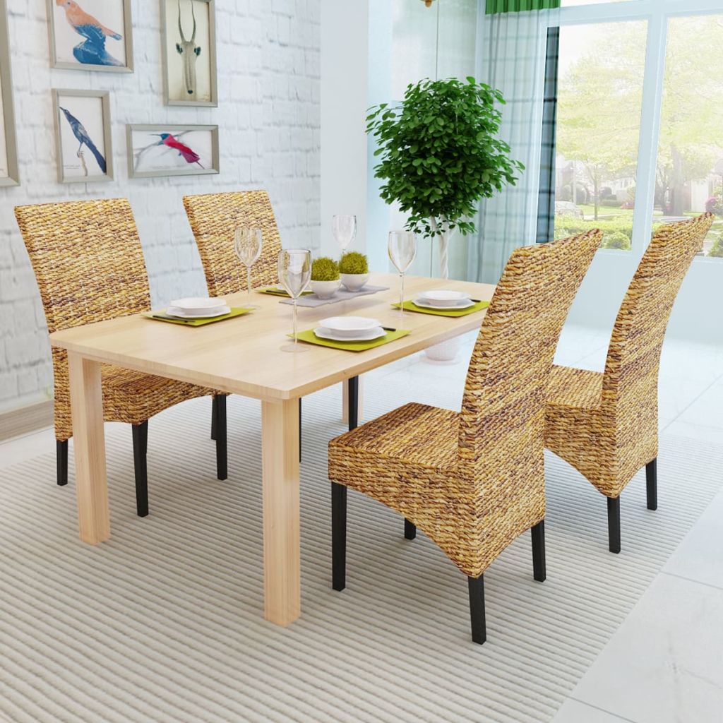 vidaXL Dining Chairs Accent Side Chair for Kitchen Abaca and Solid Wood Mango-25