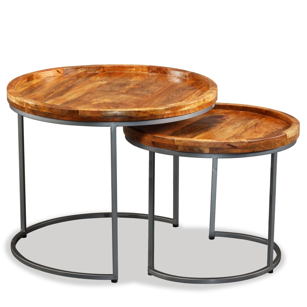 vidaXL Side Table Set 2 Pieces Solid Mango Wood-2