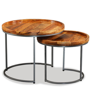 vidaXL Side Table Set 2 Pieces Solid Mango Wood-3