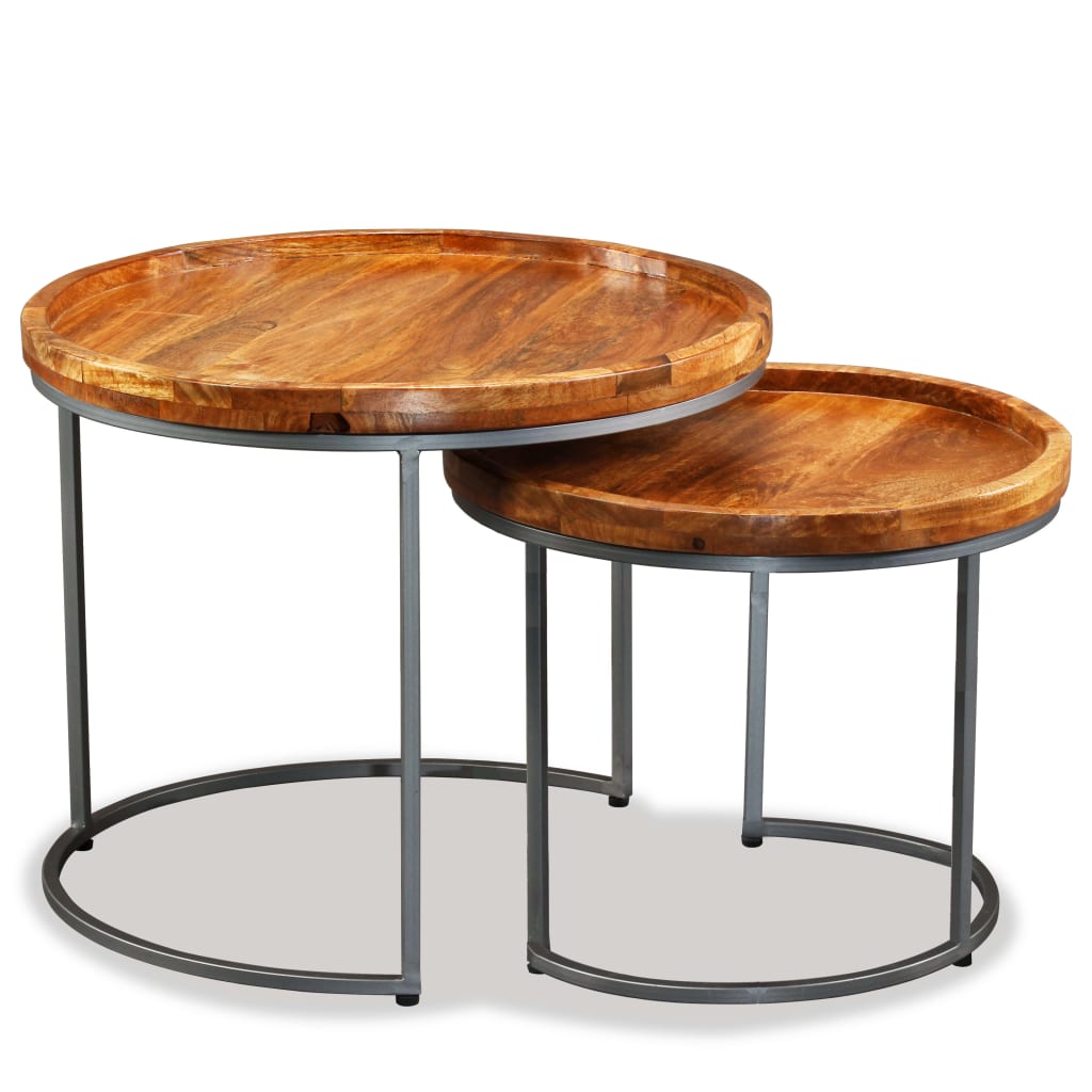vidaXL Side Table Set 2 Pieces Solid Mango Wood-4