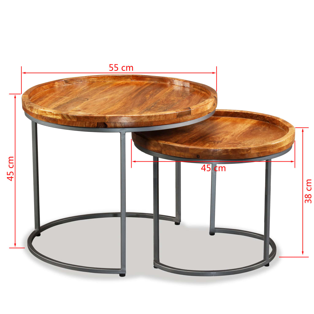 vidaXL Side Table Set 2 Pieces Solid Mango Wood-8