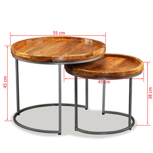 vidaXL Side Table Set 2 Pieces Solid Mango Wood-8