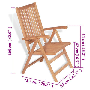 vidaXL Outdoor Recliner Chairs Patio Reclining Lounge Chair Solid Wood Teak-32