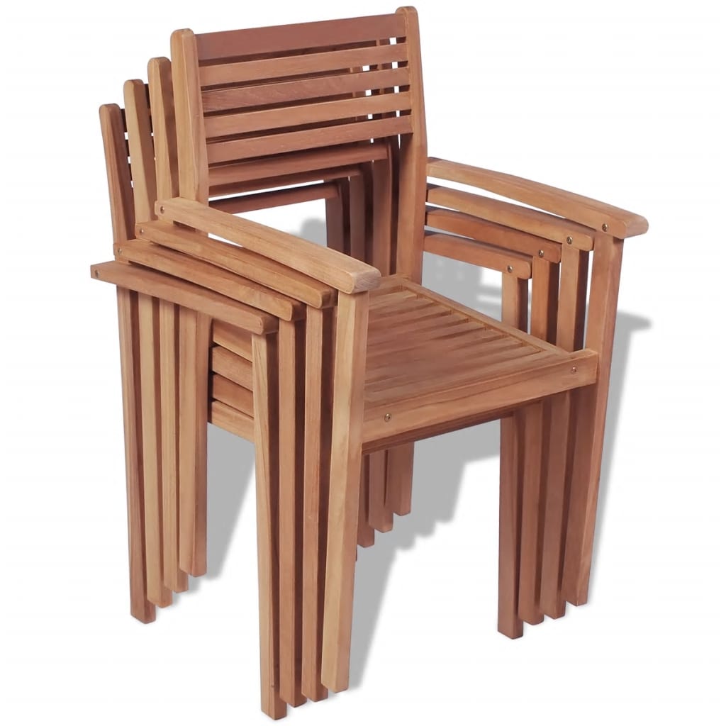 vidaXL 1/2/4/6/8x Solid Wood Teak Stackable Patio Chair Garden Lounge Seat-0