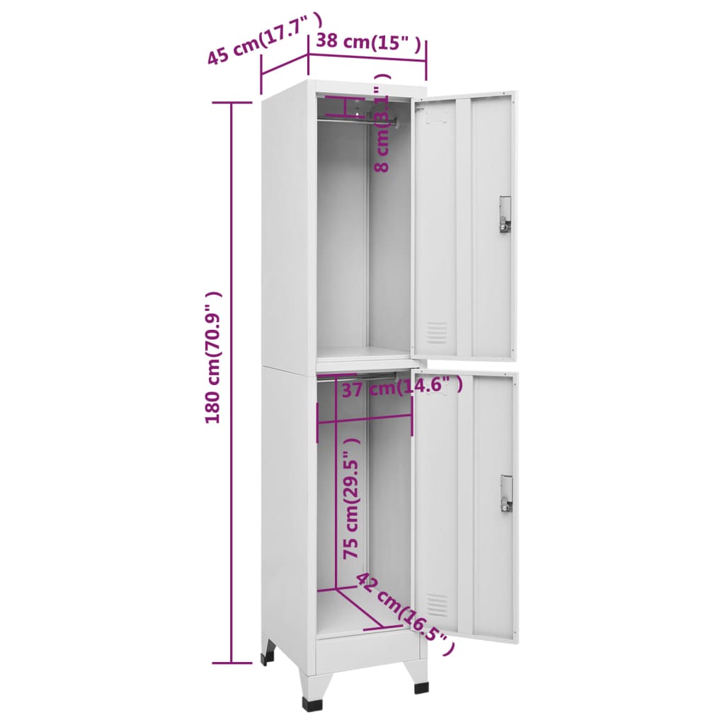 vidaXL Locker Cabinet with 2 Compartments 15"x17.7"x70.9"-7