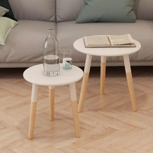 vidaXL Side Table Set of 2 Round End Sofa Table Coffee Table Solid Pinewood-1