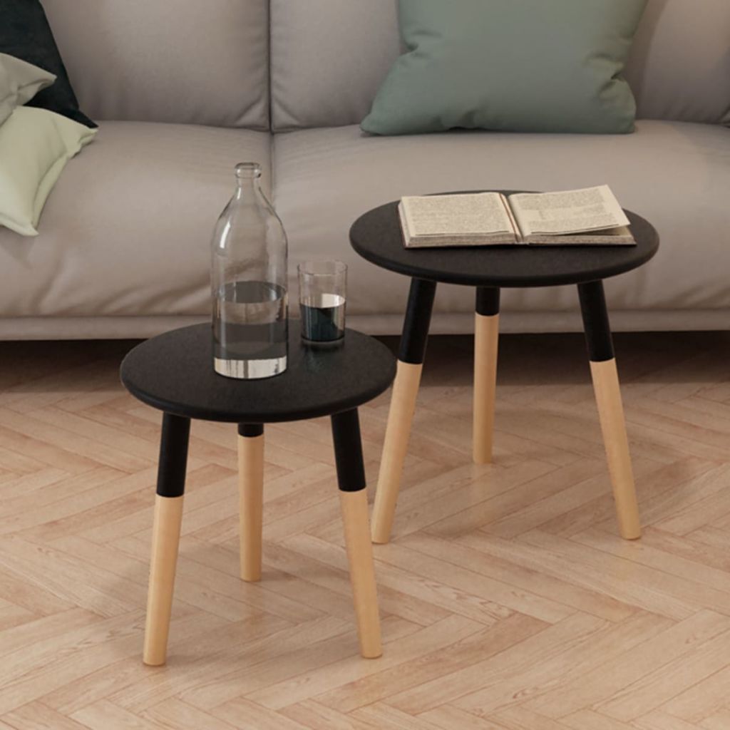 vidaXL Side Table Set of 2 Round End Sofa Table Coffee Table Solid Pinewood-10