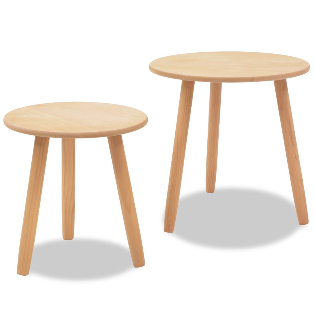 vidaXL Side Table Set of 2 Round End Sofa Table Coffee Table Solid Pinewood-20