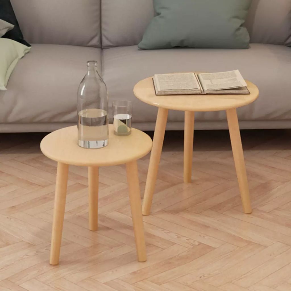 vidaXL Side Table Set of 2 Round End Sofa Table Coffee Table Solid Pinewood-19