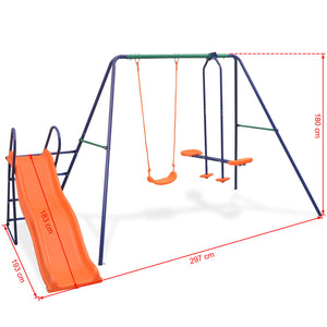 vidaXL Swing Set with Slide and 3 Seats Orange-9