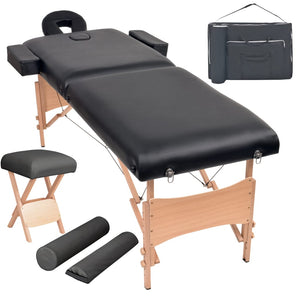 vidaXL Massage Table and Stool Set Beauty Couch Therapy Bed 2 Zones Thick-0