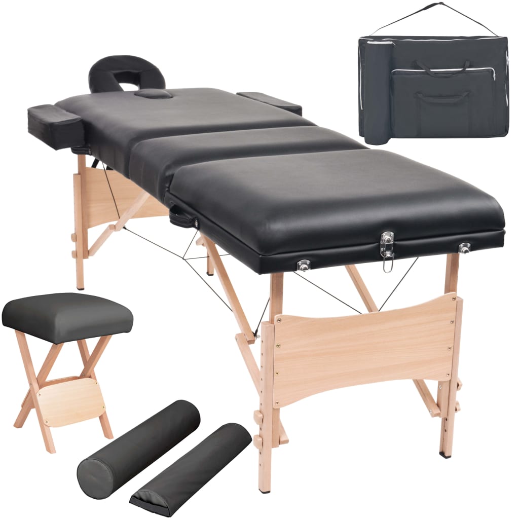 vidaXL Massage Table and Stool Set Beauty Couch Therapy Bed 3 Zones Thick-0