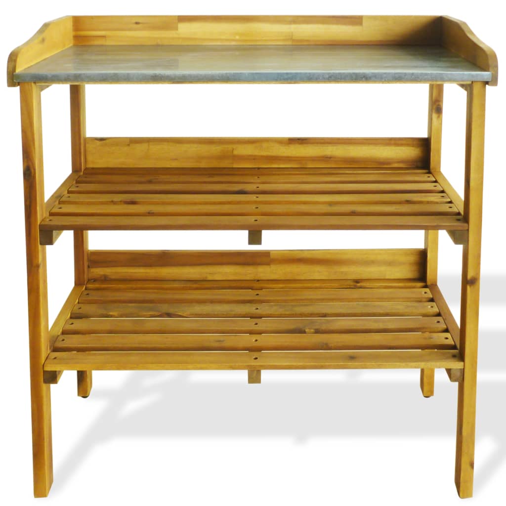 vidaXL Potting Bench with 2 Shelves Solid Acacia Wood and Zinc-1