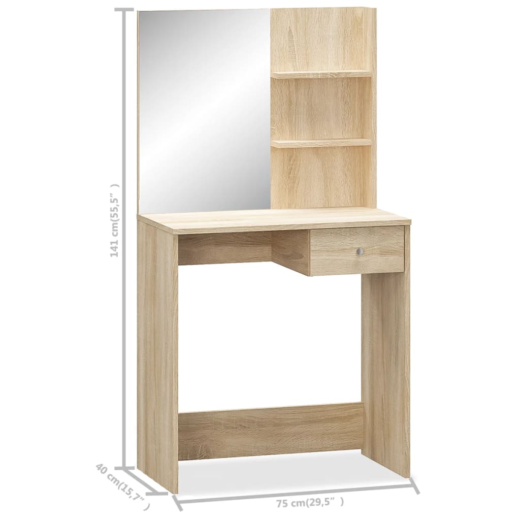 vidaXL Dressing Table Makeup Table Vanity Table with Drawers Engineered Wood-10