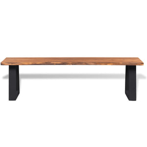 vidaXL Dining Bench Accent Entryway Bench with Metal Support Solid Wood Acacia-3