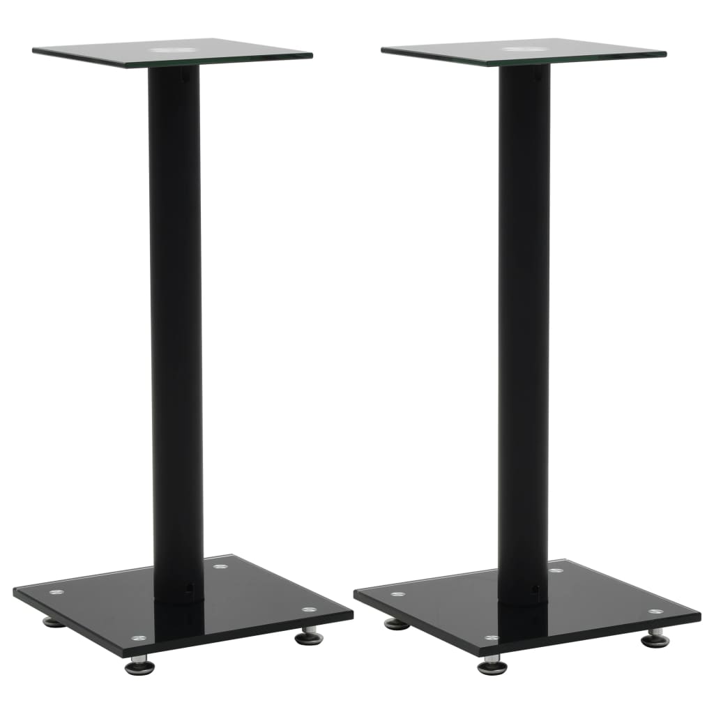 vidaXL Speaker Stands 2 pcs Tempered Glass 1 Pillar Design Black-0