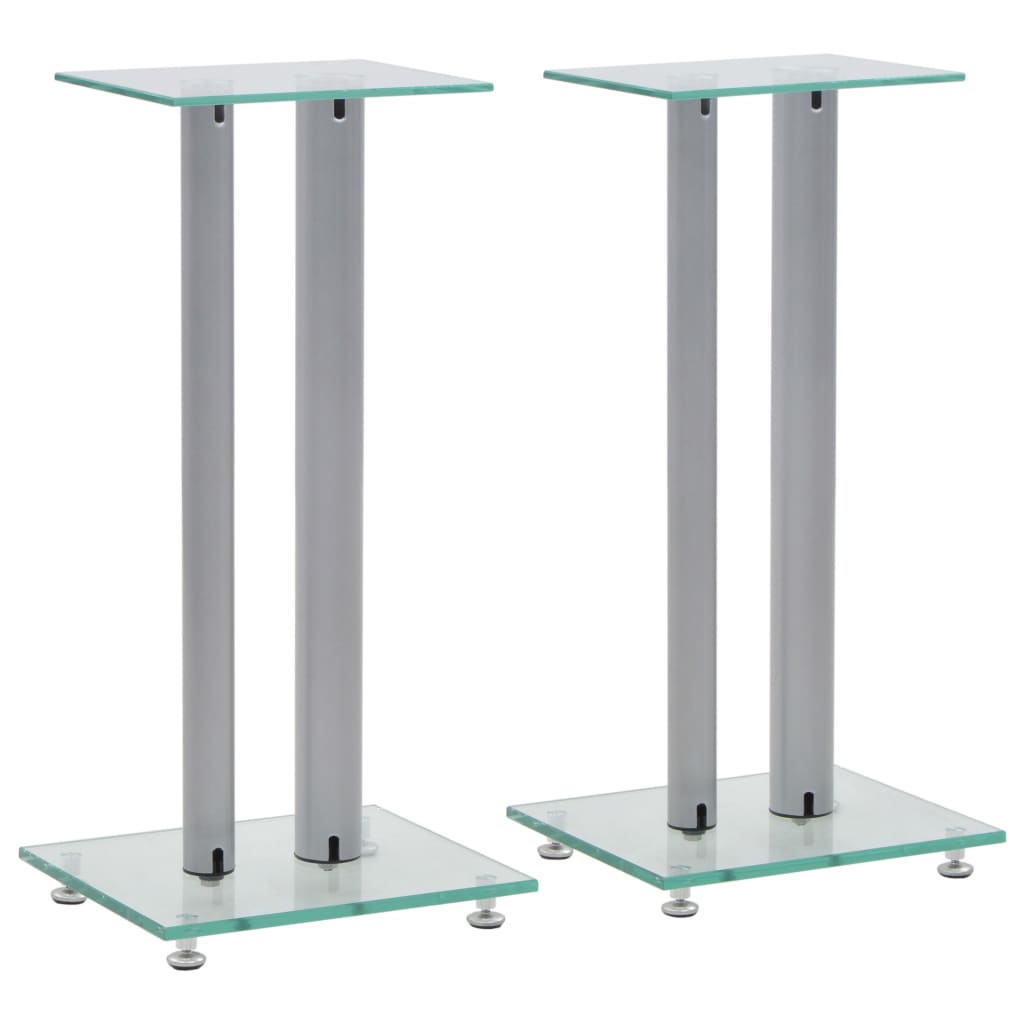 vidaXL Speaker Stands 2 pcs Tempered Glass 2 Pillars Design Silver-0