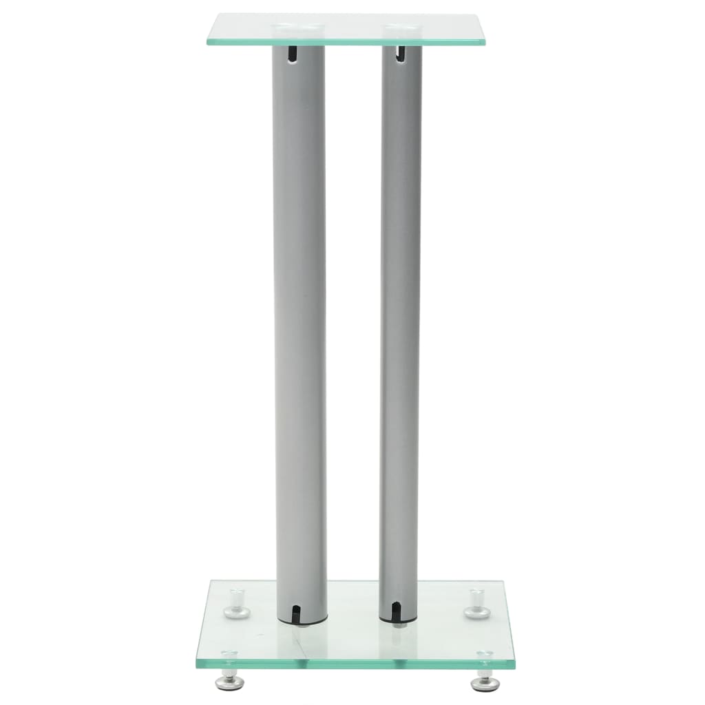 vidaXL Speaker Stands 2 pcs Tempered Glass 2 Pillars Design Silver-1