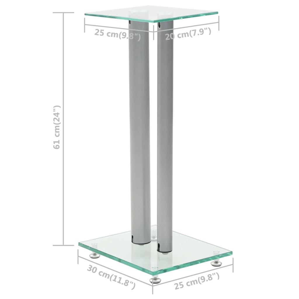 vidaXL Speaker Stands 2 pcs Tempered Glass 2 Pillars Design Silver-5