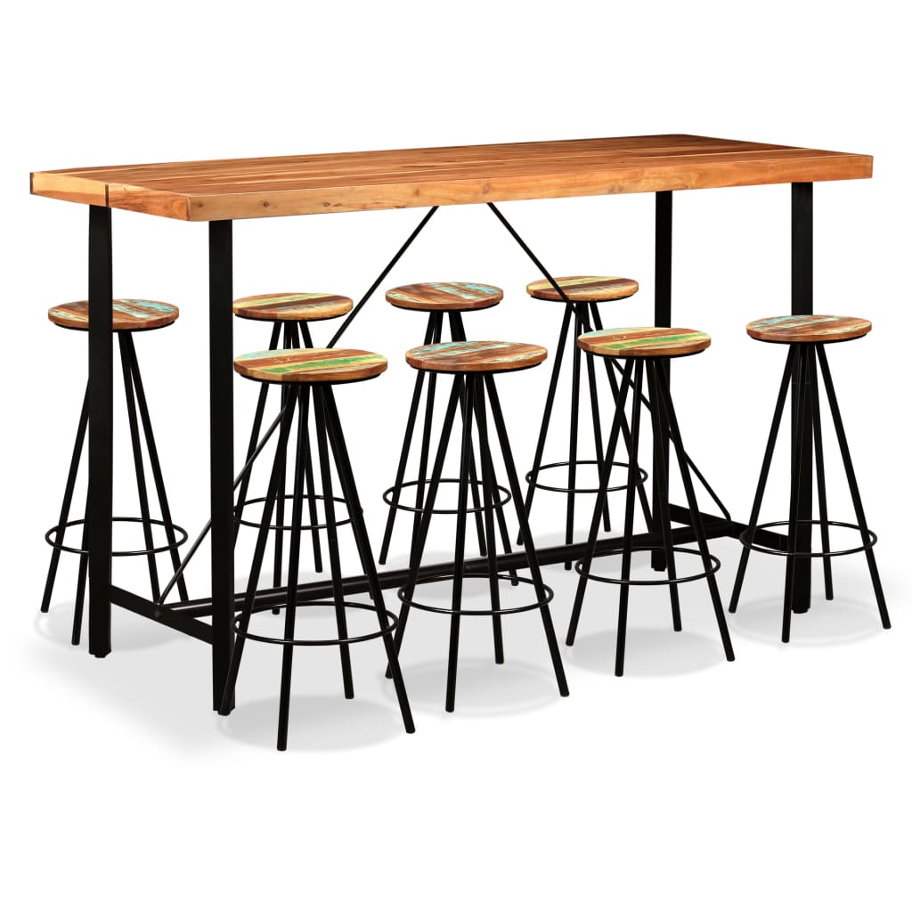 vidaXL Solid Sheesham Wood Bar Set 3/5/7/9 Piece Table Stool Bistro Seating-7