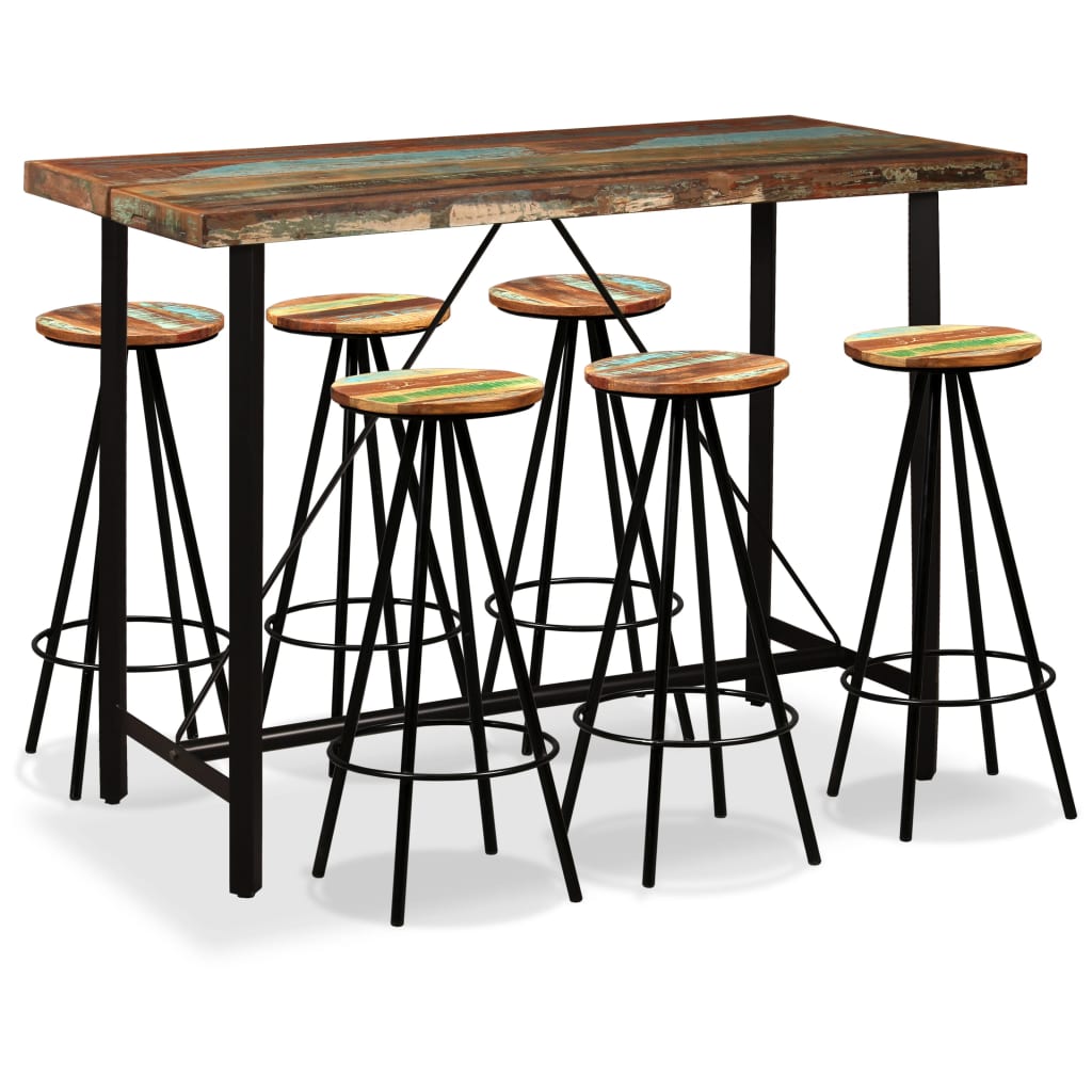 vidaXL Bar Set 3/5/7/9 Piece Industrial Solid Reclaimed Wood Pub Table Stool-11