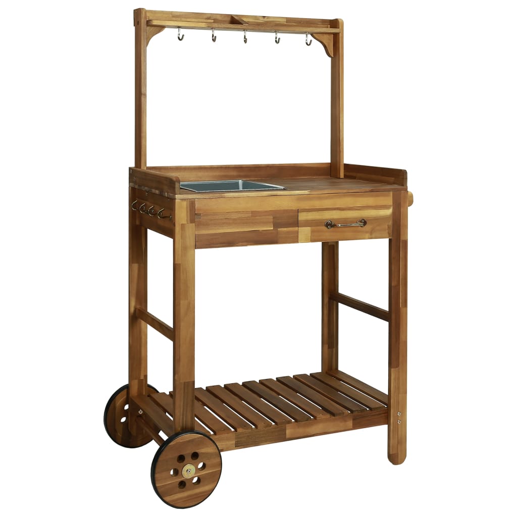 vidaXL Garden Kitchen Trolley Solid Acacia Wood 36.2"x17.1"x55.7"-0