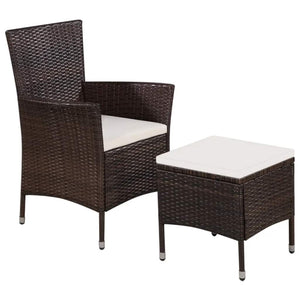 vidaXL Patio Chair and Stool with Cushions Poly Rattan Brown-0