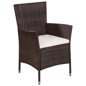 vidaXL Patio Chair and Stool with Cushions Poly Rattan Brown-2