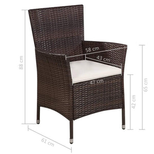 vidaXL Patio Chair and Stool with Cushions Poly Rattan Brown-16