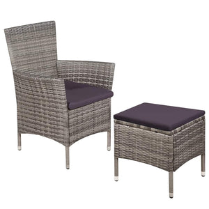 vidaXL Patio Chair and Stool with Cushions Poly Rattan Brown-12