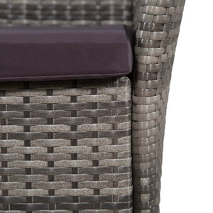 vidaXL Patio Chair and Stool with Cushions Poly Rattan Brown-15