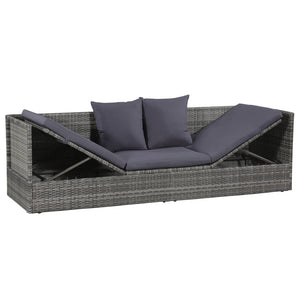 vidaXL Patio Couch Outdoor Sunlounger with Cushion Backyard Sunbed Poly Rattan-6