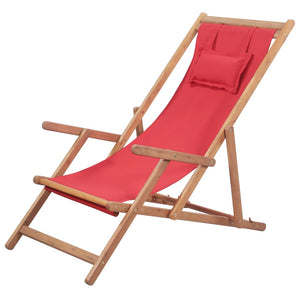 vidaXL Beach Sling Patio Chair Folding Deck Chair Fabric and Wooden Frame-0