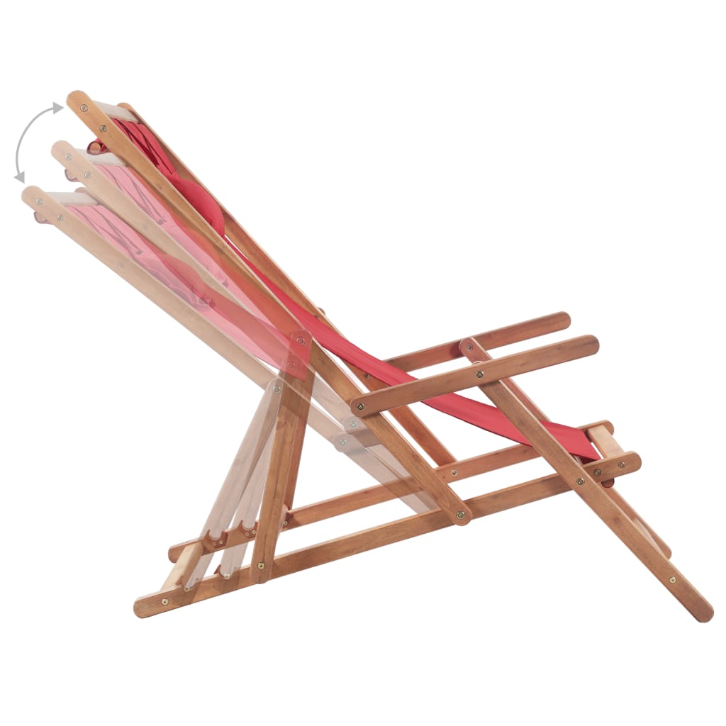 vidaXL Beach Sling Patio Chair Folding Deck Chair Fabric and Wooden Frame-15