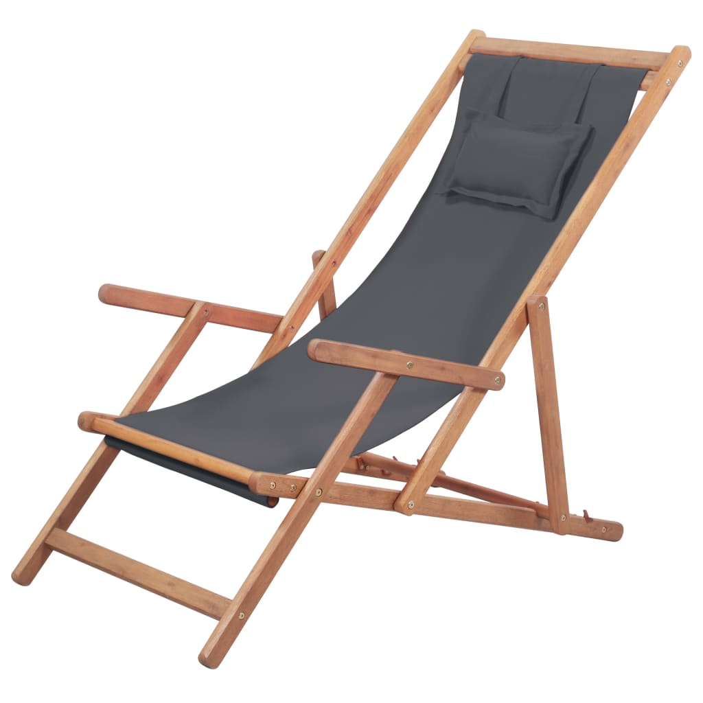 vidaXL Beach Sling Patio Chair Folding Deck Chair Fabric and Wooden Frame-6