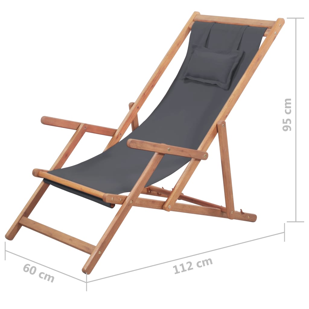 vidaXL Beach Sling Patio Chair Folding Deck Chair Fabric and Wooden Frame-42