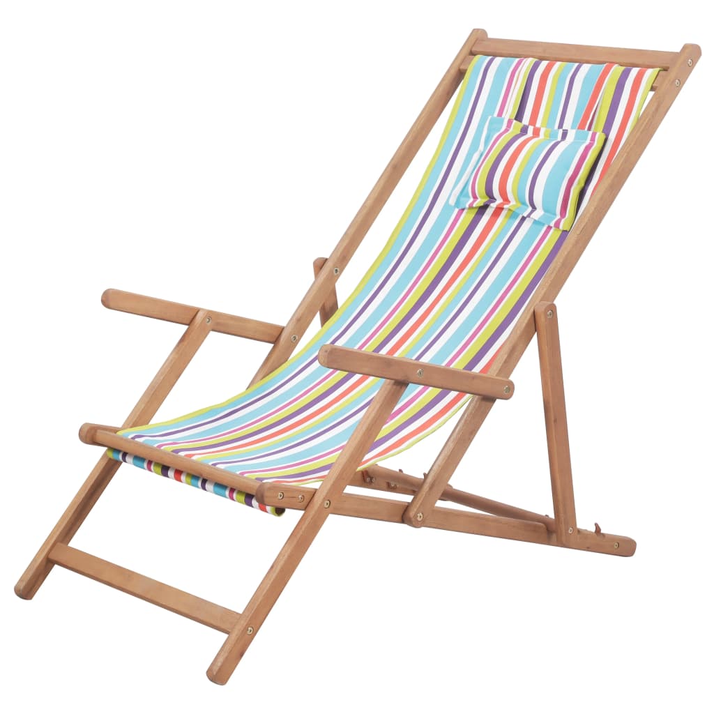 vidaXL Beach Sling Patio Chair Folding Deck Chair Fabric and Wooden Frame-9