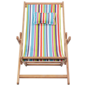 vidaXL Beach Sling Patio Chair Folding Deck Chair Fabric and Wooden Frame-30