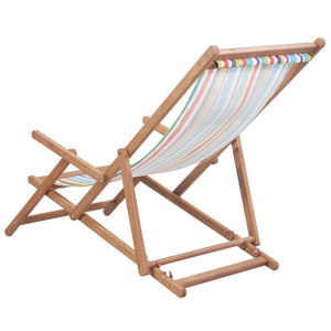 vidaXL Beach Sling Patio Chair Folding Deck Chair Fabric and Wooden Frame-31