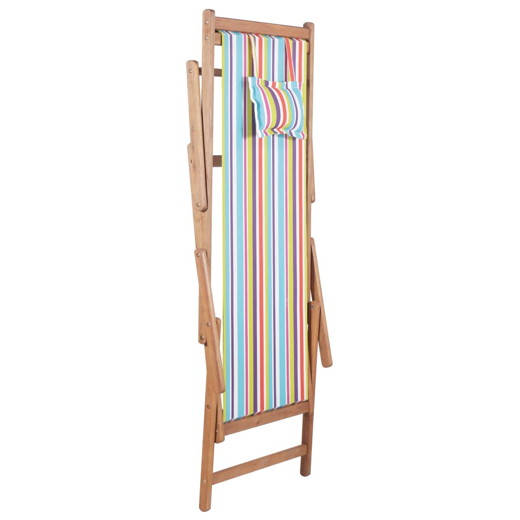 vidaXL Beach Sling Patio Chair Folding Deck Chair Fabric and Wooden Frame-13