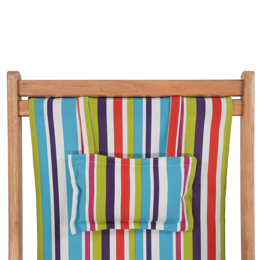 vidaXL Beach Sling Patio Chair Folding Deck Chair Fabric and Wooden Frame-44