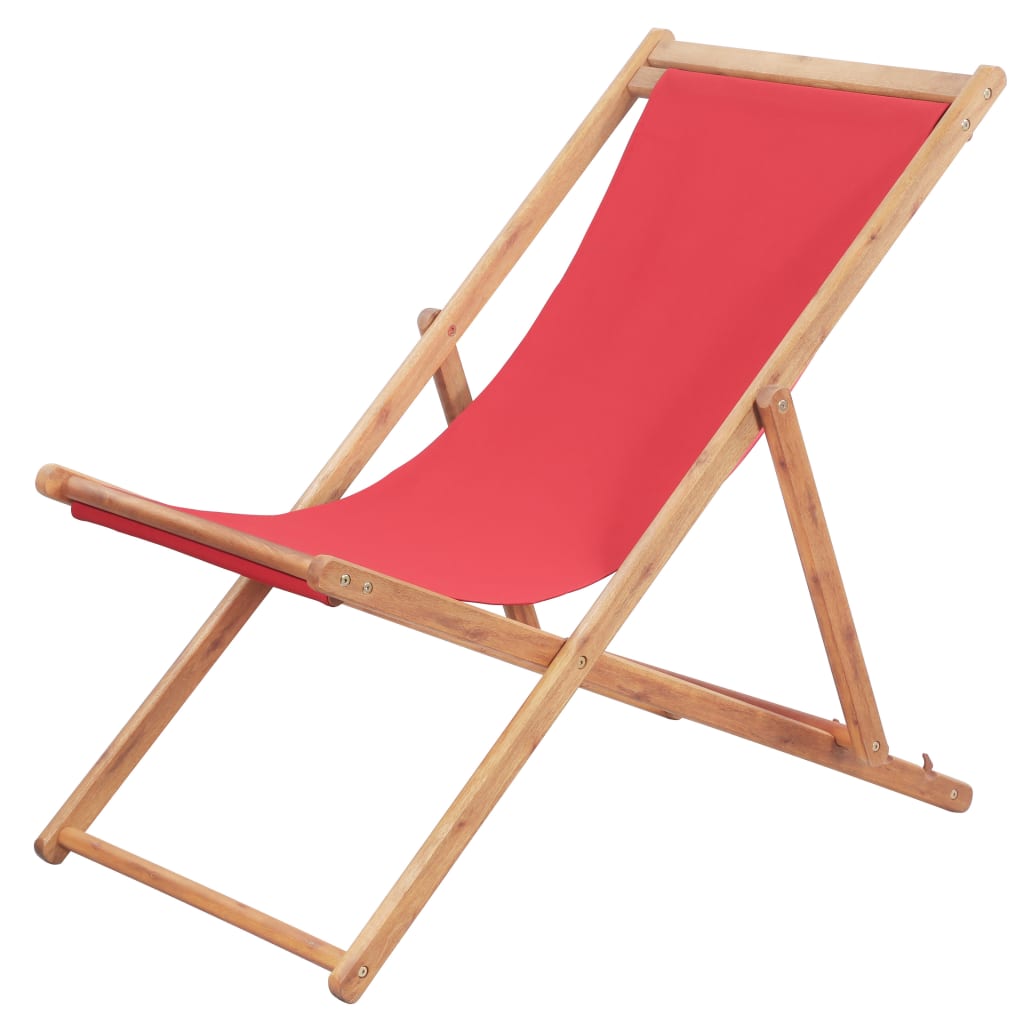 vidaXL Beach Sling Patio Chair Folding Deck Chair Fabric and Wooden Frame-0