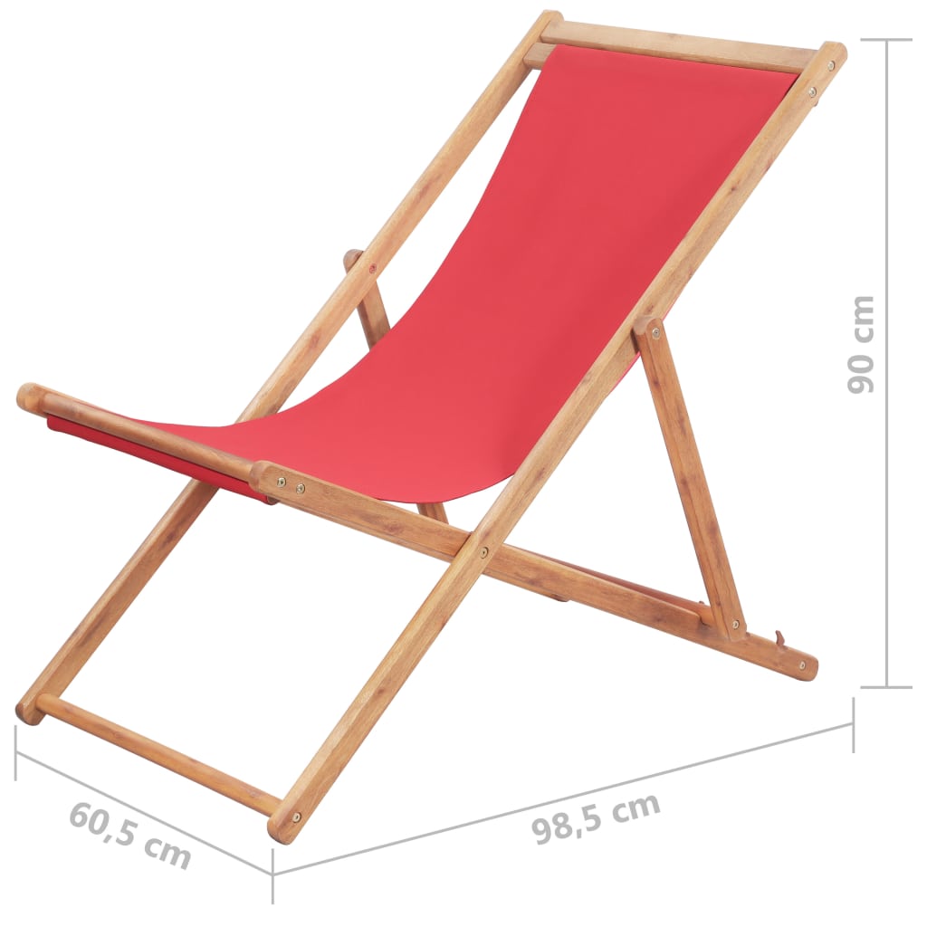 vidaXL Beach Sling Patio Chair Folding Deck Chair Fabric and Wooden Frame-48